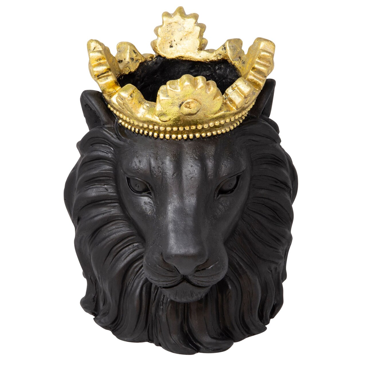 Kingston Living Lion Face Planter with Crown - 9" - Black and Gold